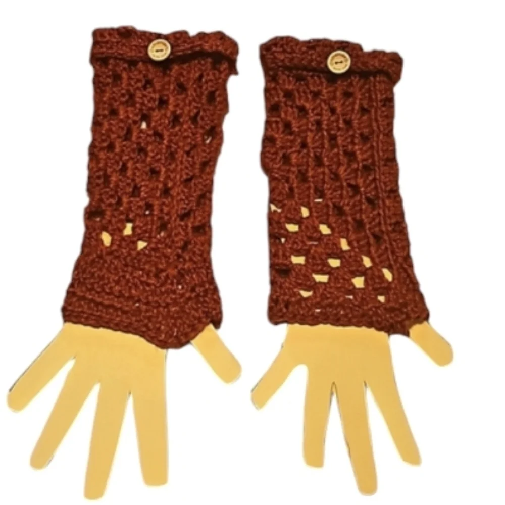 Hand Crafted Hand Knit Crochet Orange Granny Square Fingerless Gloves handmade